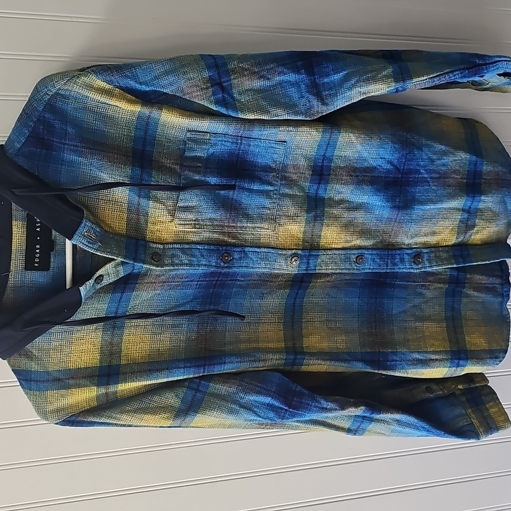Edgar & Ash Blue and Yellow Plaid Hooded Shirt